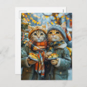 Cats at a German Christmas Market シーズンポストカード (正面/裏面)