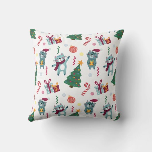 Cats At christmas Whimsical Pattern クッション (裏面)