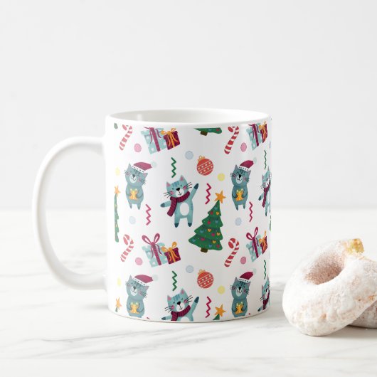 Cats At christmas Whimsical Pattern コーヒーマグカップ (ドーナツ)