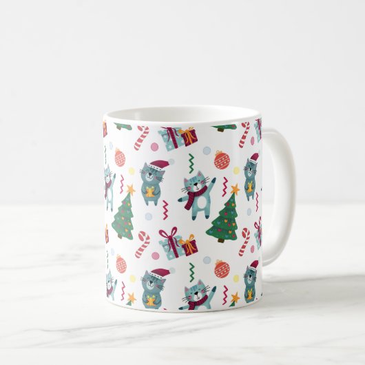 Cats At christmas Whimsical Pattern コーヒーマグカップ (正面右)