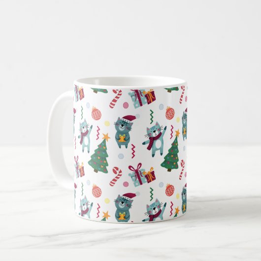 Cats At christmas Whimsical Pattern コーヒーマグカップ (正面左)