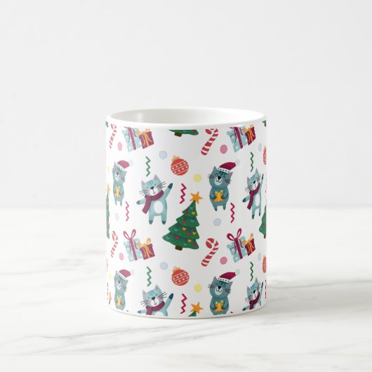 Cats At christmas Whimsical Pattern コーヒーマグカップ (中央)