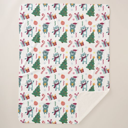 Cats At christmas Whimsical Pattern シェルパブランケット (正面)