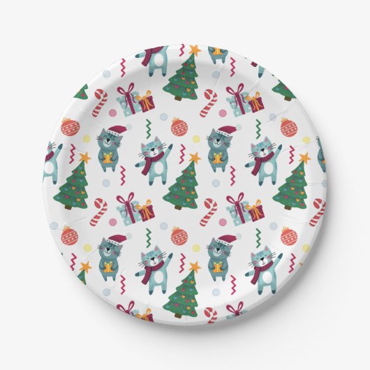 Cats At christmas Whimsical Pattern ペーパープレート (正面)