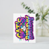 Cat's Birthday Rainbow Glitch ポストカード (スタンド正面)