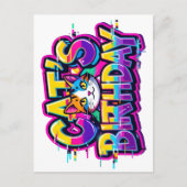 Cat's Birthday Rainbow Glitch ポストカード (正面)