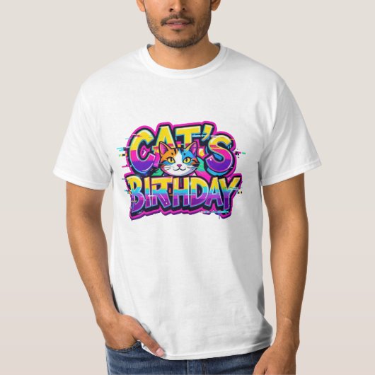 Cat's Birthday Rainbow Glitch Tシャツ (正面)