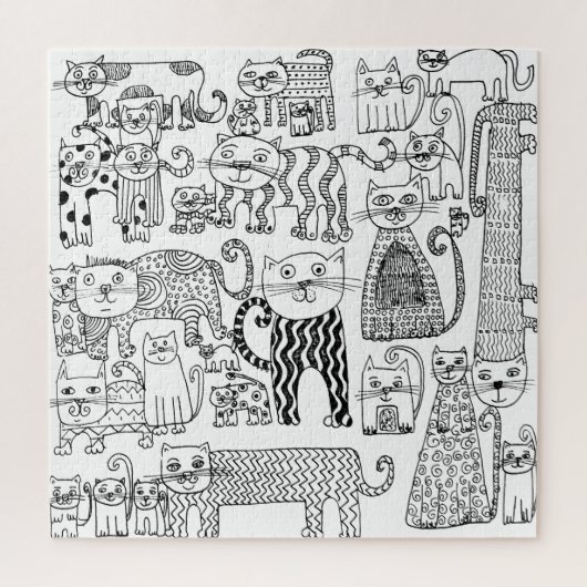 Cats Black and White Fun Hand Drawn Modern Art ジグソーパズル (縦)