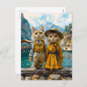 Cats by a Swiss Lakeside Village シーズンポストカード (正面/裏面)