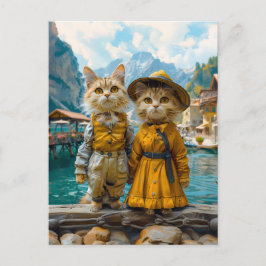 Cats by a Swiss Lakeside Village シーズンポストカード