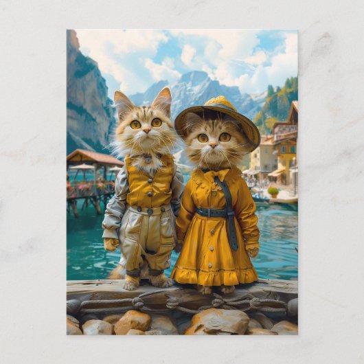 Cats by a Swiss Lakeside Village シーズンポストカード (正面)
