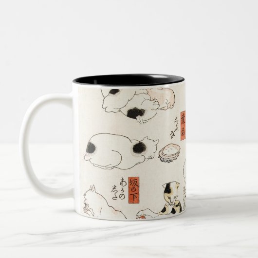 Cats by Utagawa Kuniyoshi ツートーンマグカップ (左)