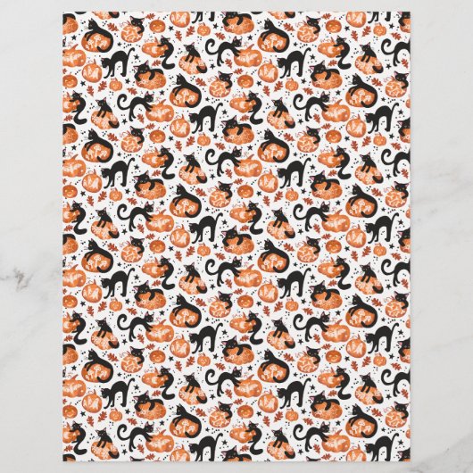 Cats Carving Halloween Pumpkins Scrapbook Paper (裏面)