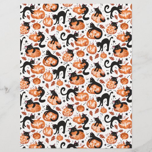 Cats Carving Halloween Pumpkins Scrapbook Paper (正面)