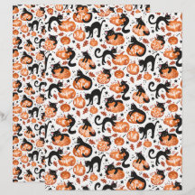 Cats Carving Halloween Pumpkins Scrapbook Paper