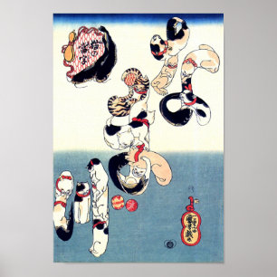 Cats & Catfish Kuniyoshi Fine Japanese Art ポスター