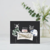 Cats celebrating a birthday with cake and candles ポストカード (スタンド正面)