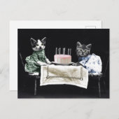 Cats celebrating a birthday with cake and candles ポストカード (正面/裏面)