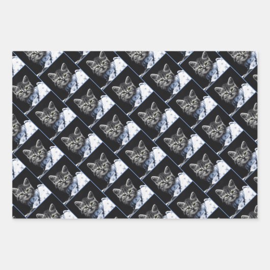 Cats celebrating a birthday with cake and candles ラッピングペーパーシート (正面3)