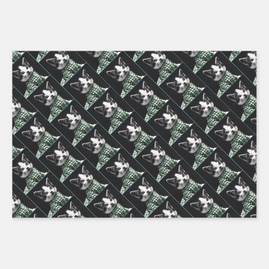 Cats celebrating a birthday with cake and candles ラッピングペーパーシート (正面2)