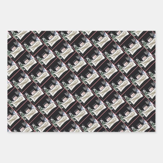 Cats celebrating a birthday with cake and candles ラッピングペーパーシート (正面)