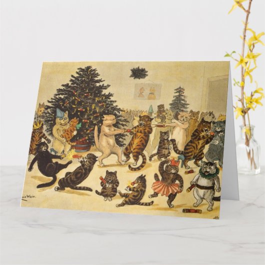 Cat's Christmas Party - Louis Wain カード (黄色い花)