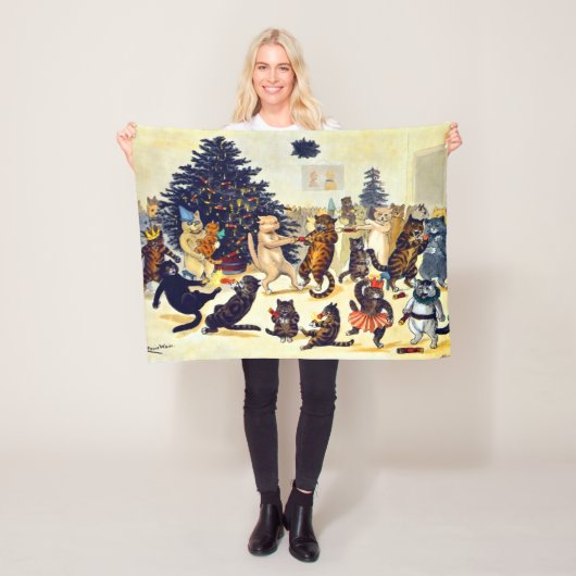 Cat's Christmas Party, Louis Wain フリースブランケット (インサイチュ)