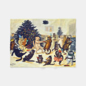 Cat's Christmas Party, Louis Wain フリースブランケット (正面(横))