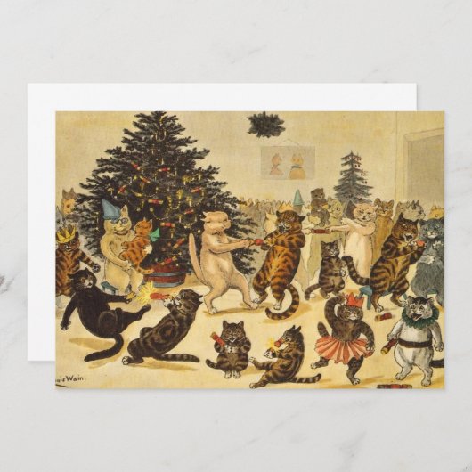 Cat's Christmas Party - Louis Wain Invitations (正面/裏面)