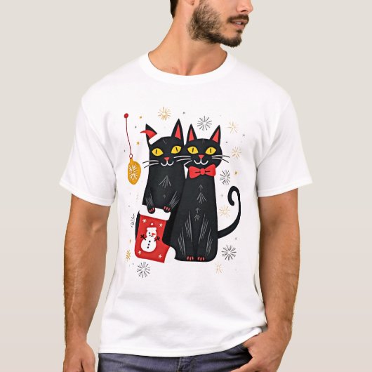 Cats Christmas Retro 50s 60s Xmas (2) Tシャツ (正面)