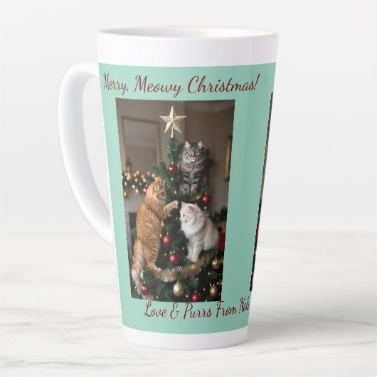 Cats Christmas Tree, Image Names Text, Customize,  カフェラテマグ (左アングル)