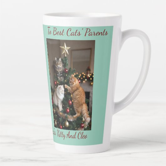 Cats Christmas Tree, Image Names Text, Customize,  カフェラテマグ (右)