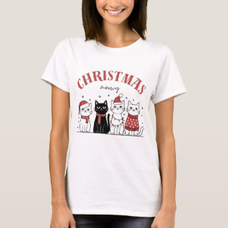 cats cute funny meowy Christmas  Tシャツ