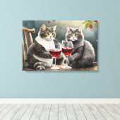 Cats Drinking Wine Stretched Canvas Print! キャンバスプリント (インサイチュ (ウッドフロア))