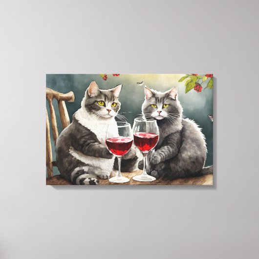 Cats Drinking Wine Stretched Canvas Print! キャンバスプリント (正面)