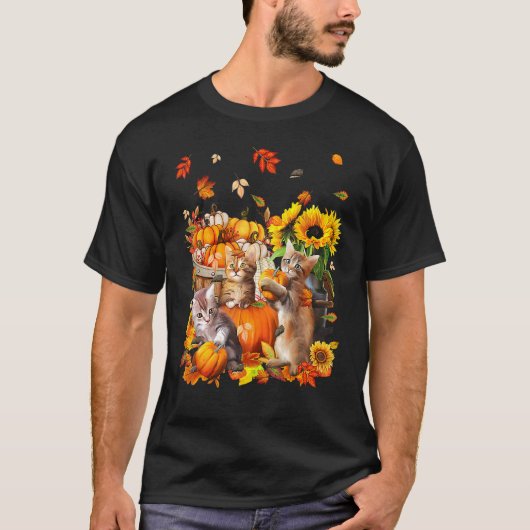 Cats Fall Autumn Pumpkins Thanksgiving Matching Su Tシャツ (正面)