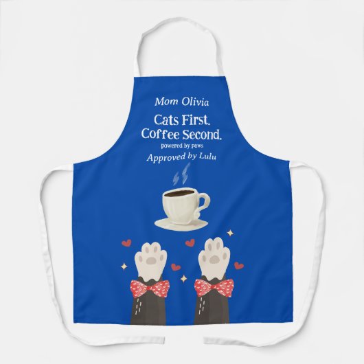 Cats First Coffee Second Cat Mom Paws Blue Apron エプロン (正面)