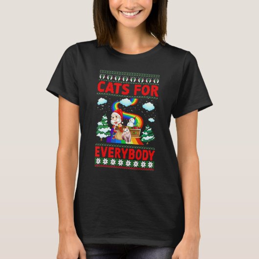 Cats For Everyboday Christmas Pajama Ugly Cats Tシャツ (正面)