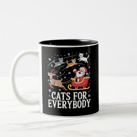 Cats For Everybodyクリスマスキャットおもしろいクリスマスサンタ ツートーンマグカップ (左)