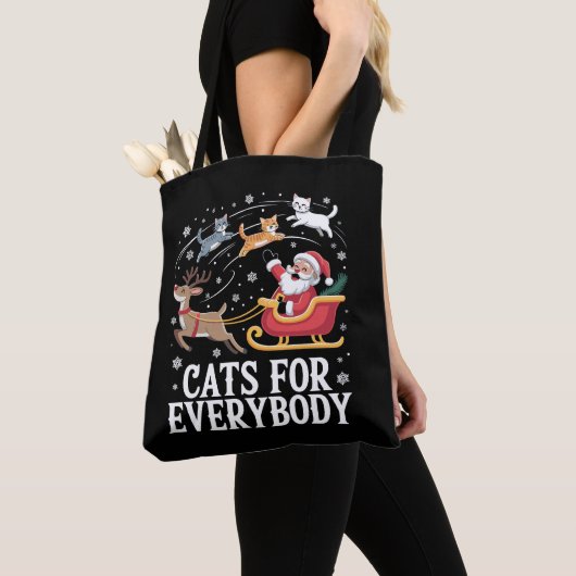 Cats For Everybodyクリスマスキャットおもしろいクリスマスサンタ トートバッグ (クローズアップ)
