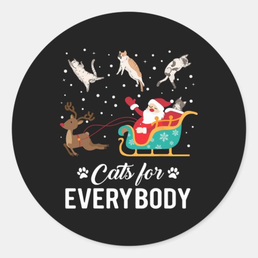 Cats For Everybodyクリスマスキャットおもしろいクリスマスサンタ ラウンドシール (正面)