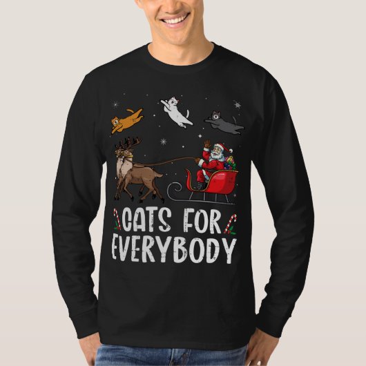 Cats For Everybodyクリスマスキャットおもしろいクリスマスサンタ Tシャツ (正面)