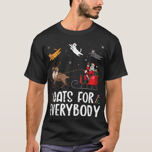 Cats For Everybodyクリスマスキャットおもしろいクリスマスサンタ Tシャツ (正面)