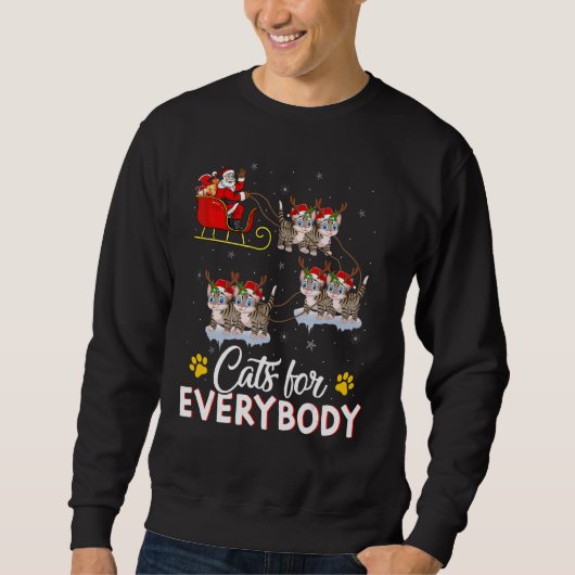 Cats For Everybody Xmas Santa Sleigh Cat Christmas スウェットシャツ (正面)