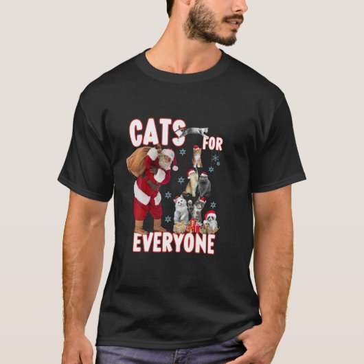 Cats For Everyoneクリスマスツリーサンタクリスマスパジャマ Tシャツ (正面)