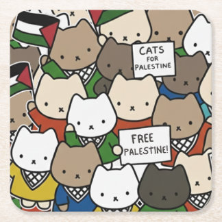 Cats for Palestine – Kawaii Cats for Justice スクエアペーパーコースター