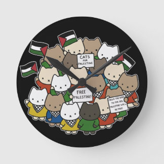 Cats for Palestine – Kawaii Cats for Justice ラウンド壁時計