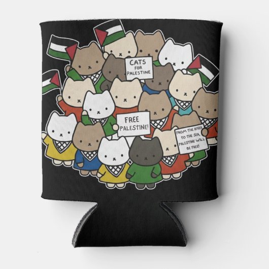 Cats for Palestine – Kawaii Cats for Justice 缶クーラー (正面)