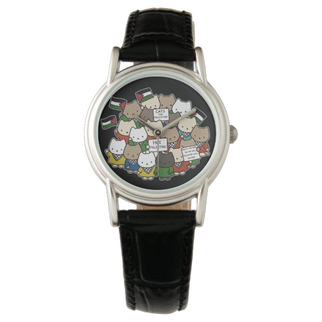 Cats for Palestine – Kawaii Cats for Justice 腕時計 (正面)