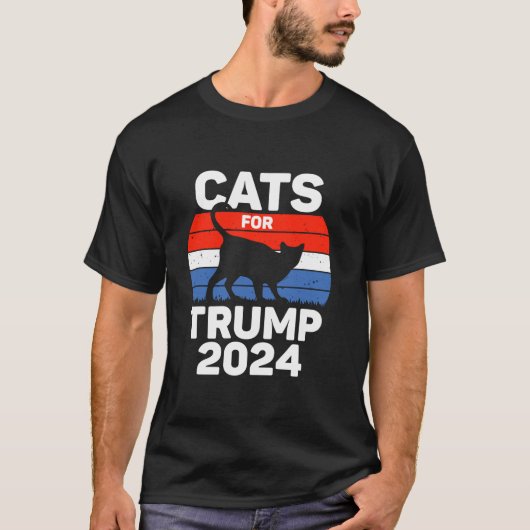 Cats For Trump 2024政治おもしろい猫好きUSA Tシャツ (正面)